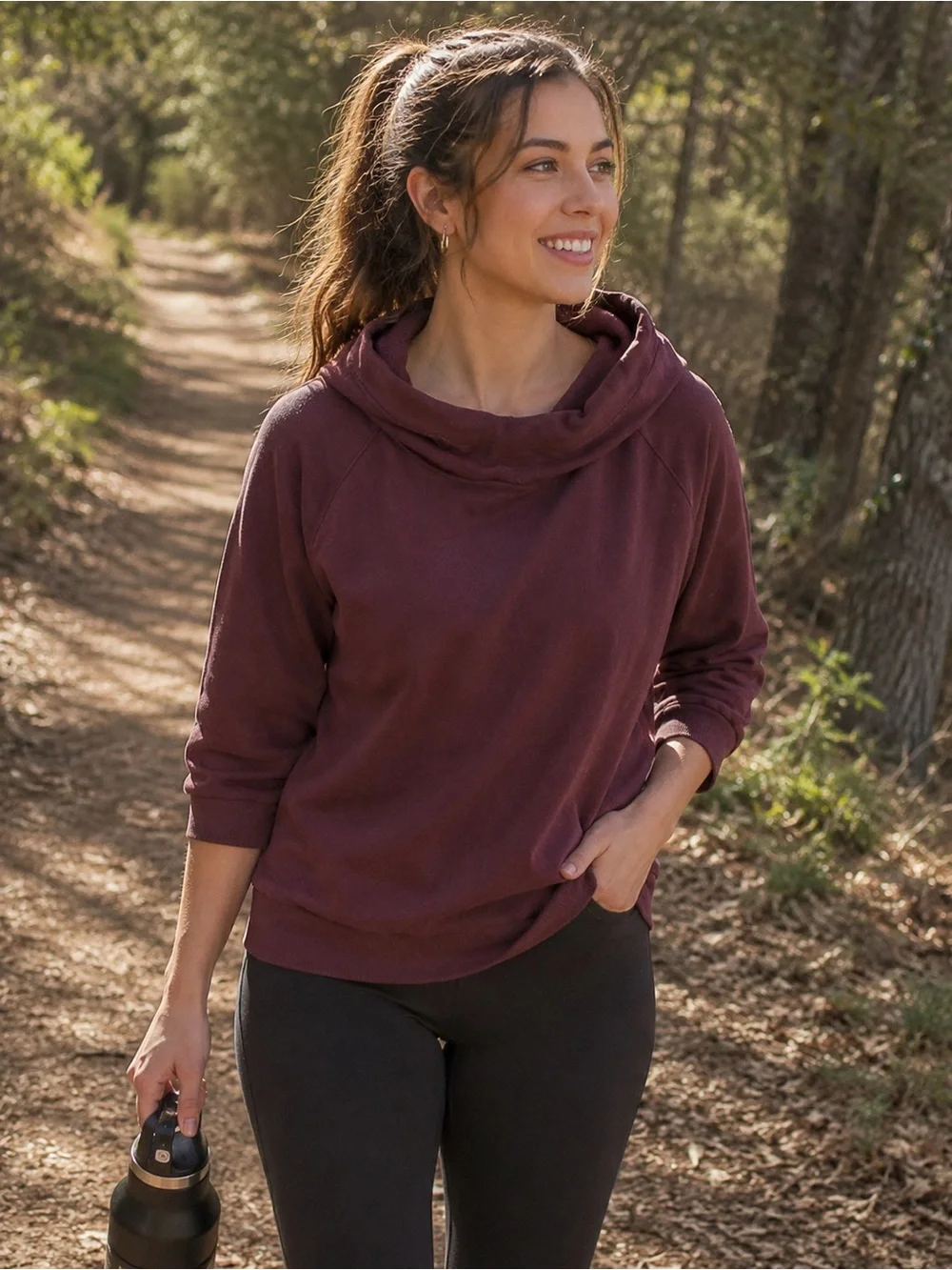 Victoria Sport Cowl Neck 3/4 Sleeve Sweatshirt – Burgundy